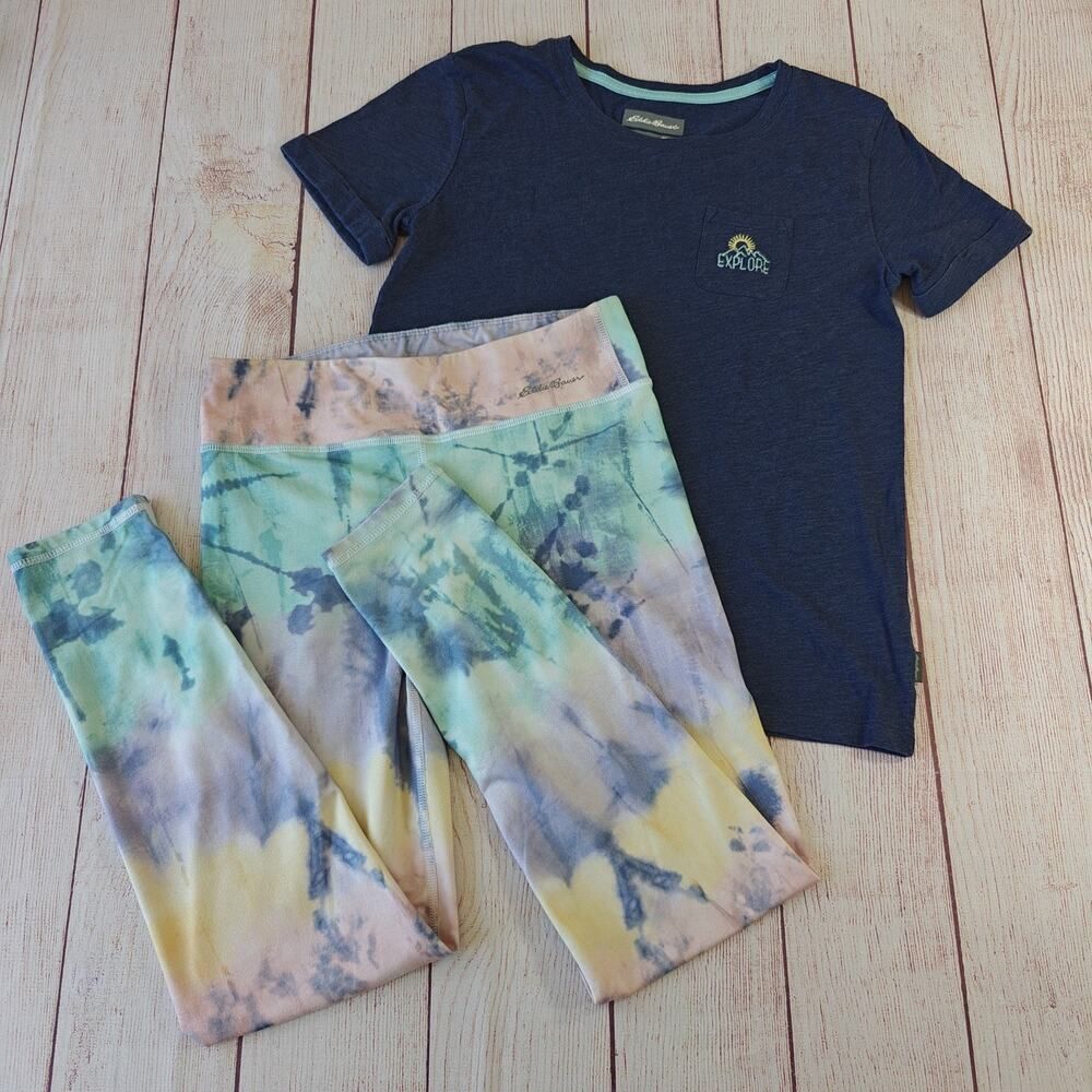 Eddie Bauer navy graphic tee & tie dye legging set sz L (14/16)
